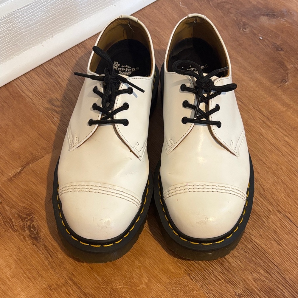 Dr. Martens White Leather Shoes with Black Laces